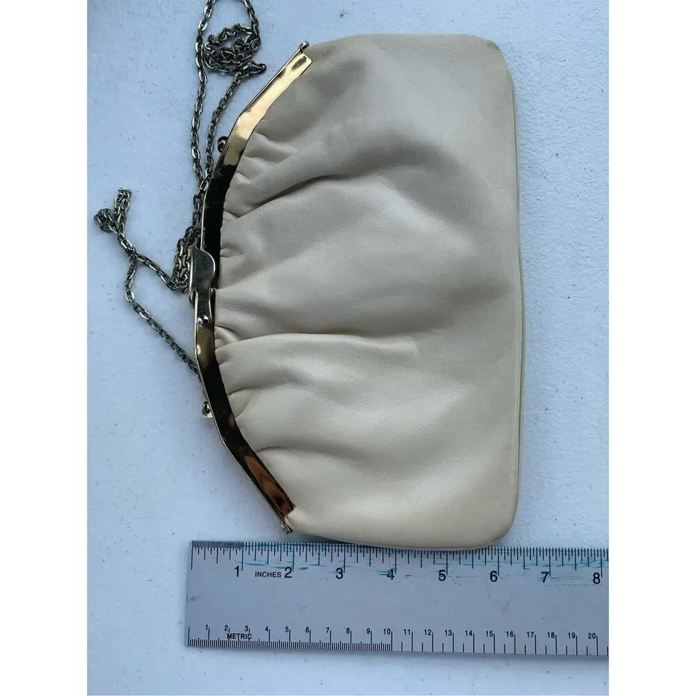 Vintage Off White Genuine Leather Crossbody Shoulder Bag Chain Strap Envelope Cl